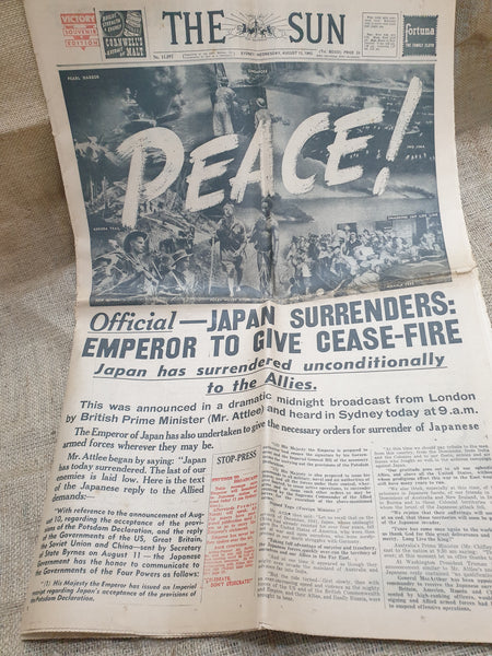 1945 15th August PEACE The Sun Newspaper
