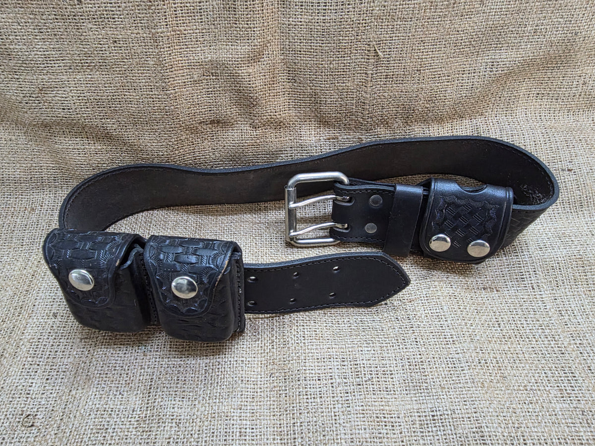 Basketweave Black Leather Law Enforcement Security Utility Belt and Pouches