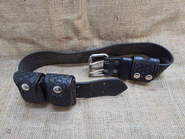 Basketweave Black Leather Law Enforcement Security Utility Belt and Pouches