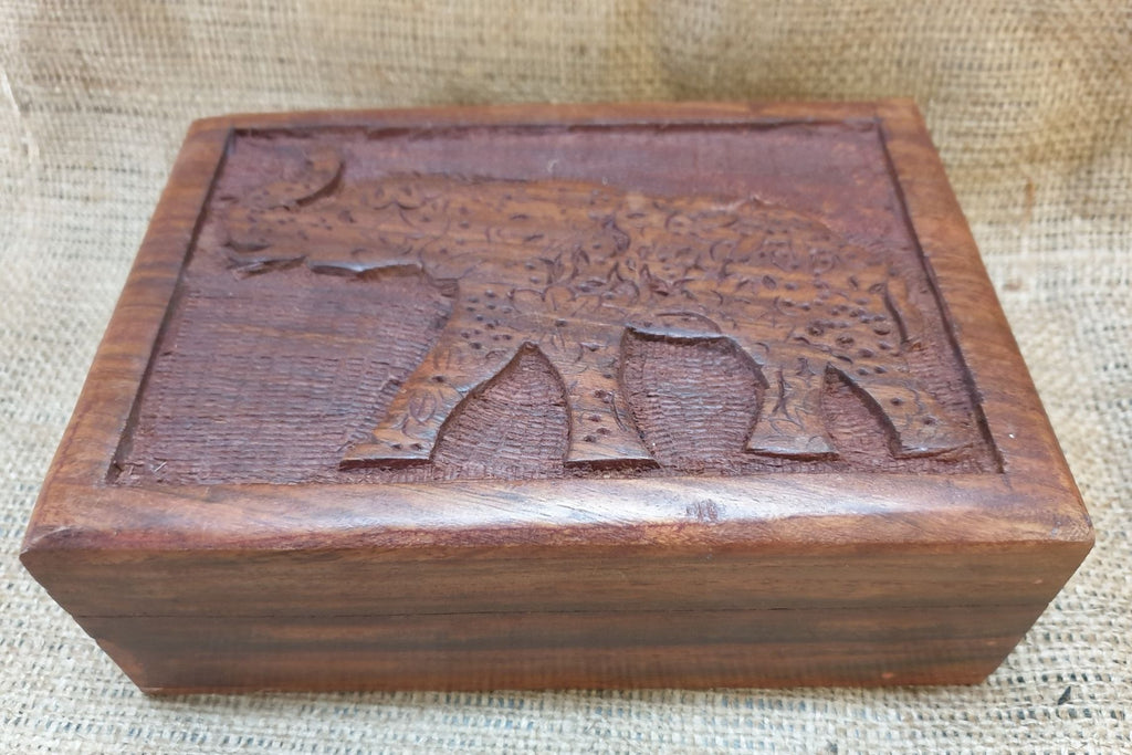 Elephant Hand Carved Hinged Wooden Box