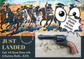 Colt Peacemaker .45 Quick Draw Replica Revolver with 6 Dummy Shells, promotional image with the six dummy shells