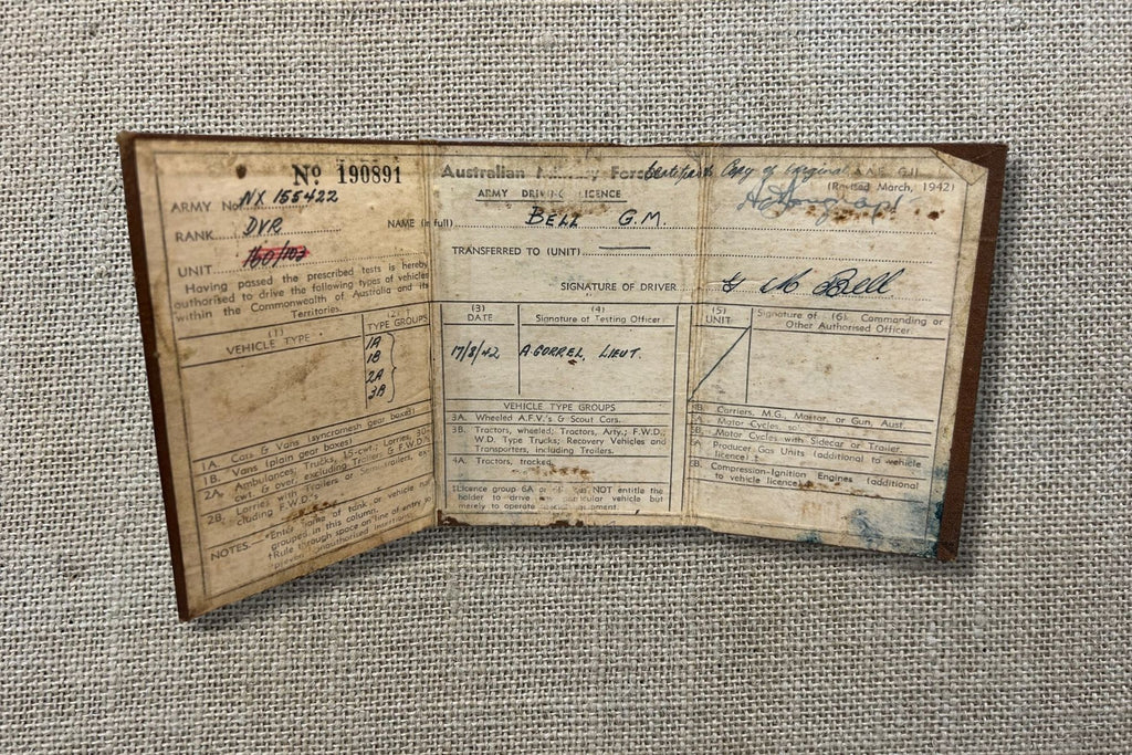 1942 Australian Military Forces Army Drivers Licence
