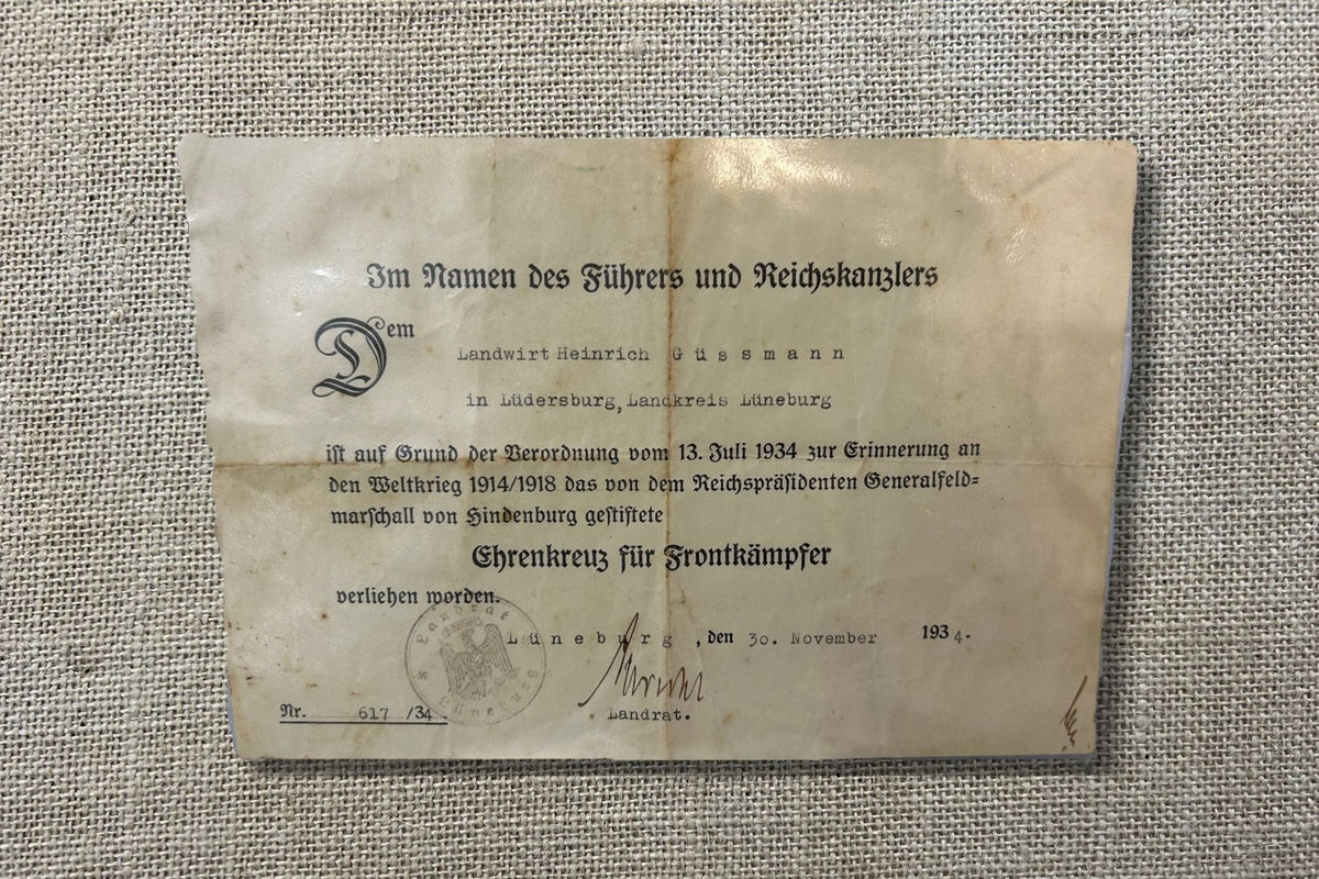 WWI German Honour Cross Certificate