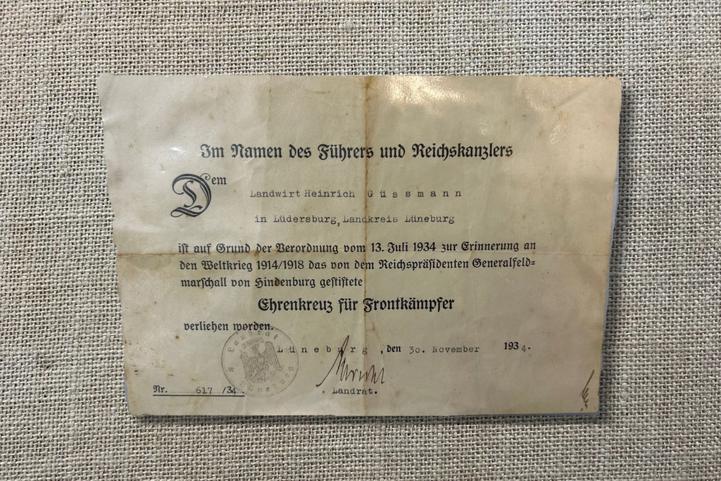 WWI German Honour Cross Certificate