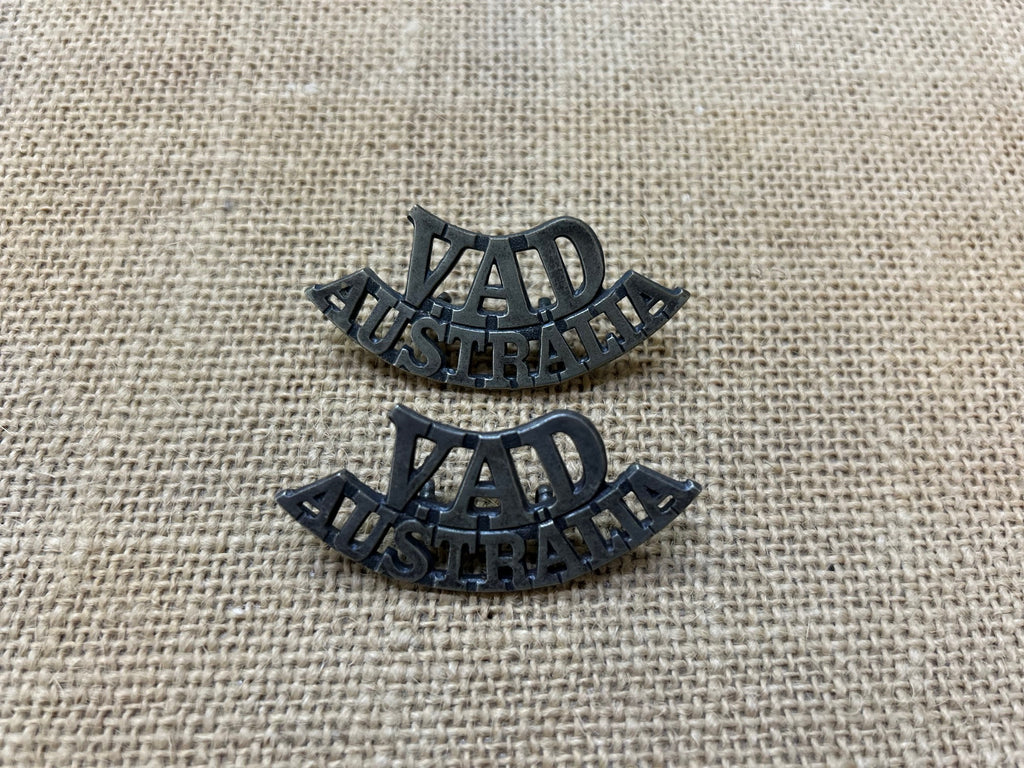 WWII Australian Volunteer Aid Detachment Shoulder Title Badges (set of 2)