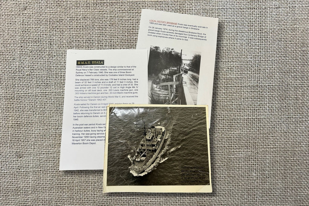 Photo of HMAS Koala with History Printout