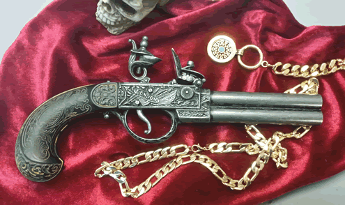 London Double-Barrel Flintlock Boxlock Pistol Replica, left side