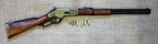 Winchester 1866 'Yellow Boy' Carbine Replica, right side, full length with dummy rounds