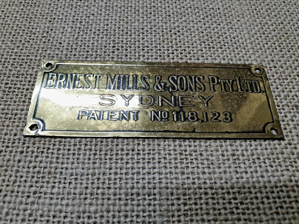 Brass Plaque (Ernest Mills & Sons, Sydney)