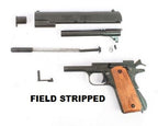Colt M1911A1 .45 Replica Pistol, Field Strippable (Timber Grip), field-stripped parts