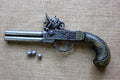 London Double-Barrel Flintlock Boxlock Pistol Replica, right side