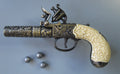 Charing Cross Flintlock Pocket Pistol Replica, London 1795, side view with lead balls