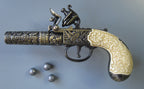 Charing Cross Flintlock Pocket Pistol Replica, London 1795, side view with lead balls