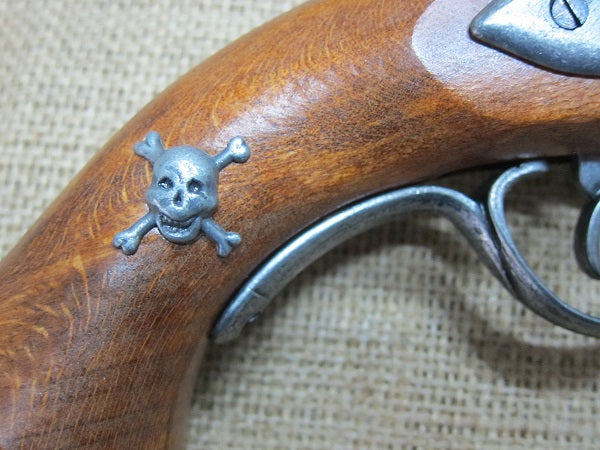 French Pirate Flintlock Pistol Replica, 18th Century, skull and crossbones detail