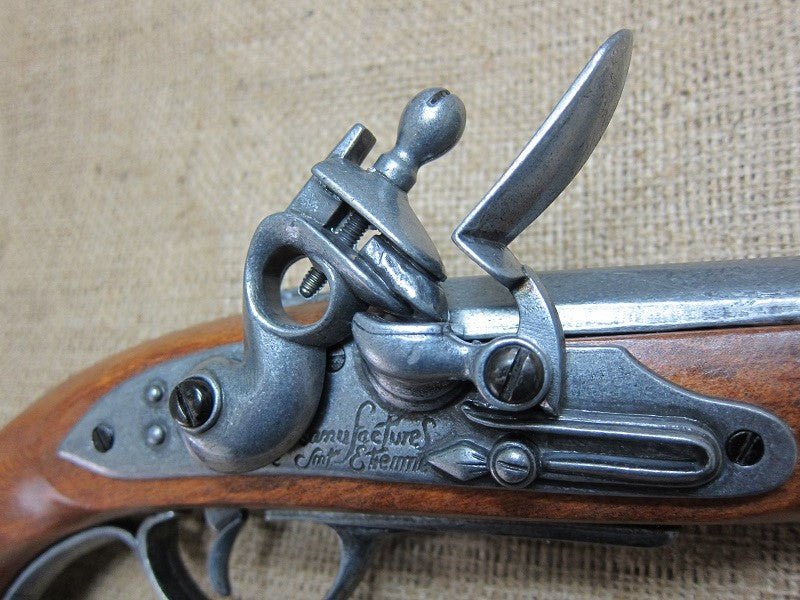 French Pirate Flintlock Pistol Replica, 18th Century, lock close up