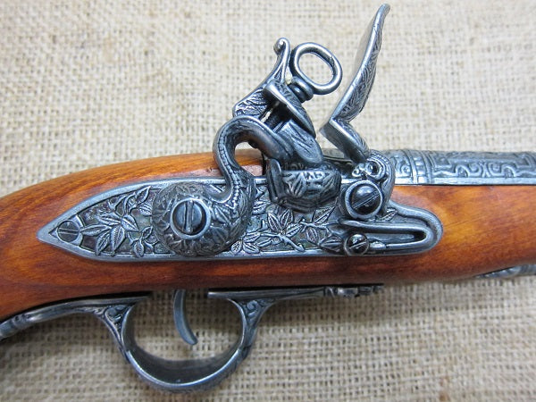 Italian Pirate Flintlock Pistol Replica, 18th Century (Grey), lock, close up