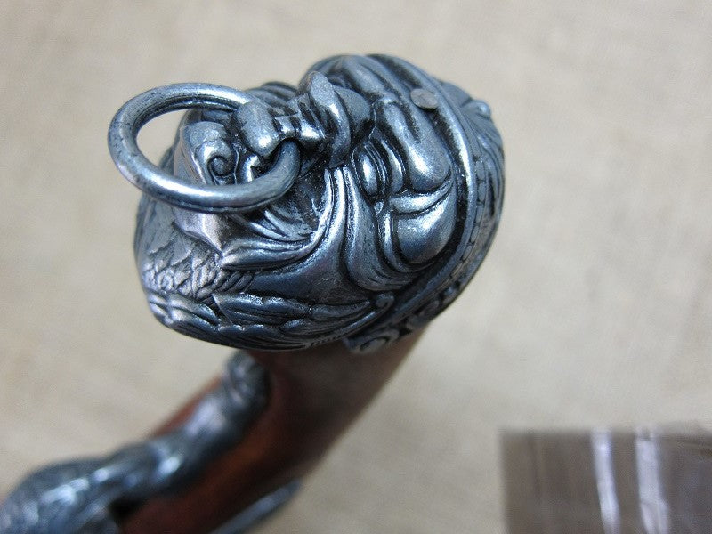 Italian Pirate Flintlock Pistol Replica, 18th Century (Grey), mask butt cap with its ring