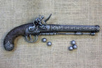 Liège Flintlock Pistol Replica, Late 18th Century, side view with lead balls