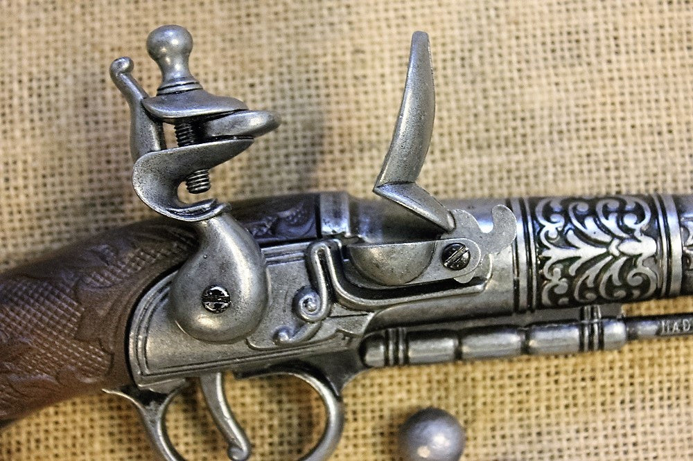Liège Flintlock Pistol Replica, Late 18th Century, lock, close up