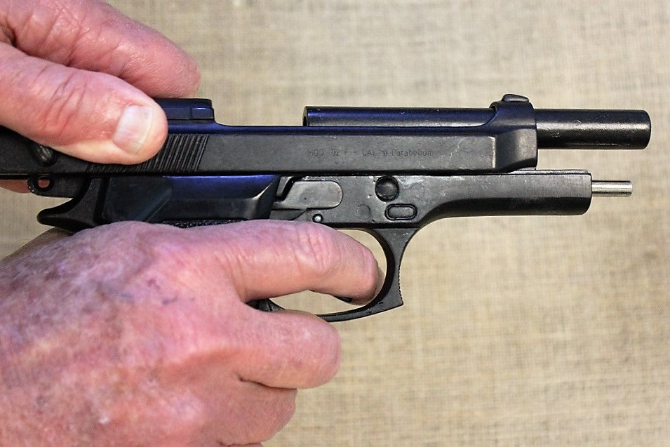 Beretta M92 9mm Replica Pistol, slide pulled back