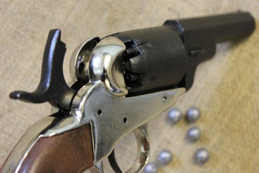 Colt 1849 Pocket Revolver Replica (Wells Fargo Model), hammer and cylinder, close up