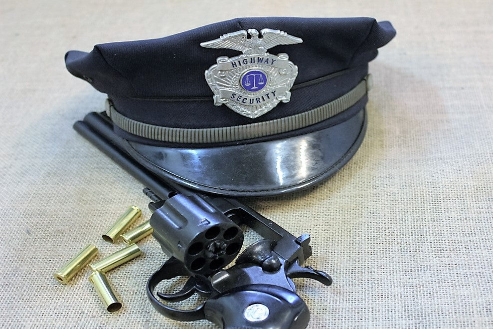 Colt Python .357 8in Replica Revolver, with a police cap and dummy rounds