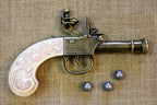English Flintlock Pocket Pistol Replica (Bunney, 18th Century), side view with lead balls