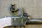 English Flintlock Pocket Pistol Replica (Bunney, 18th Century), box-lock, close up