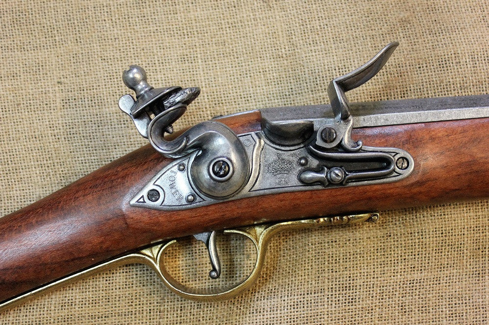 Brown Bess Musket Replica with Bayonet, lock at full cock