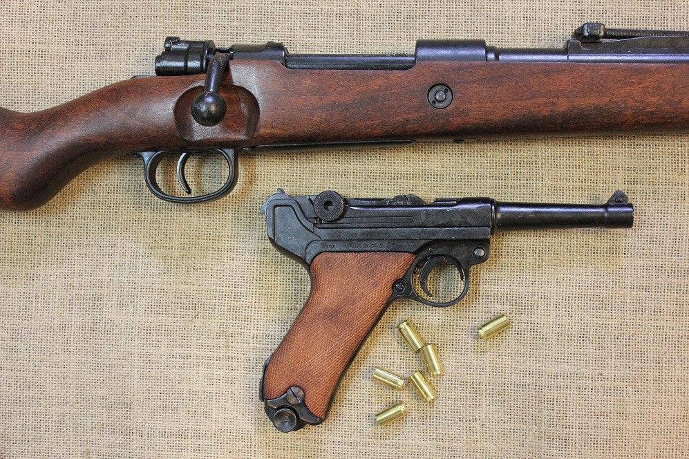 Mauser Kar98k WWII Replica Rifle, with a Luger P08 replica