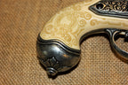 Italian Three-Barrel Flintlock Pistol Replica, 1680, butt cap, close up