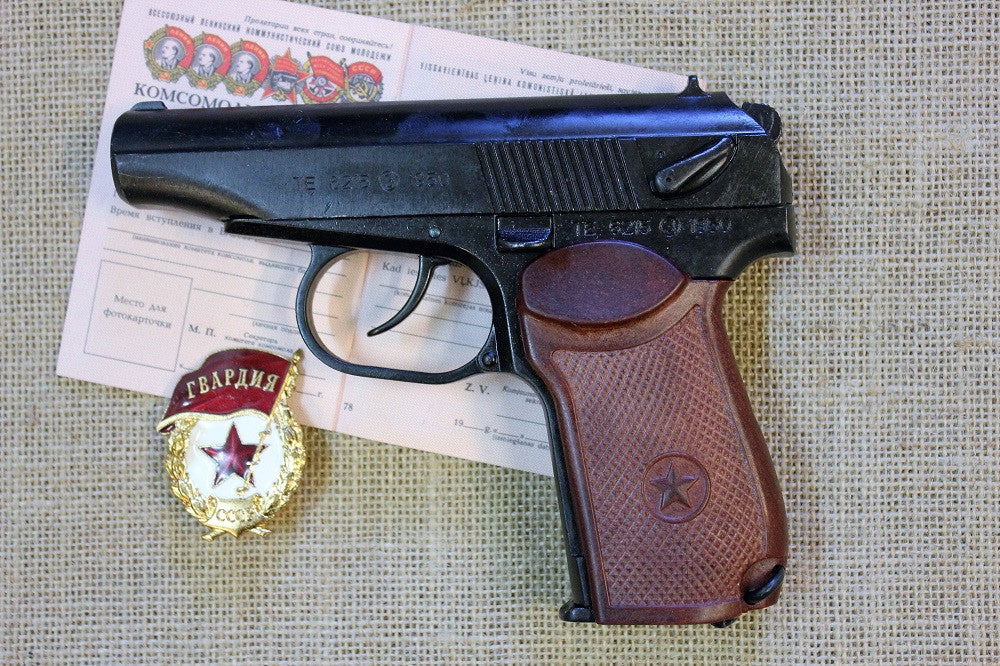 Makarov PM 9mm Replica Pistol, right side with Soviet badges