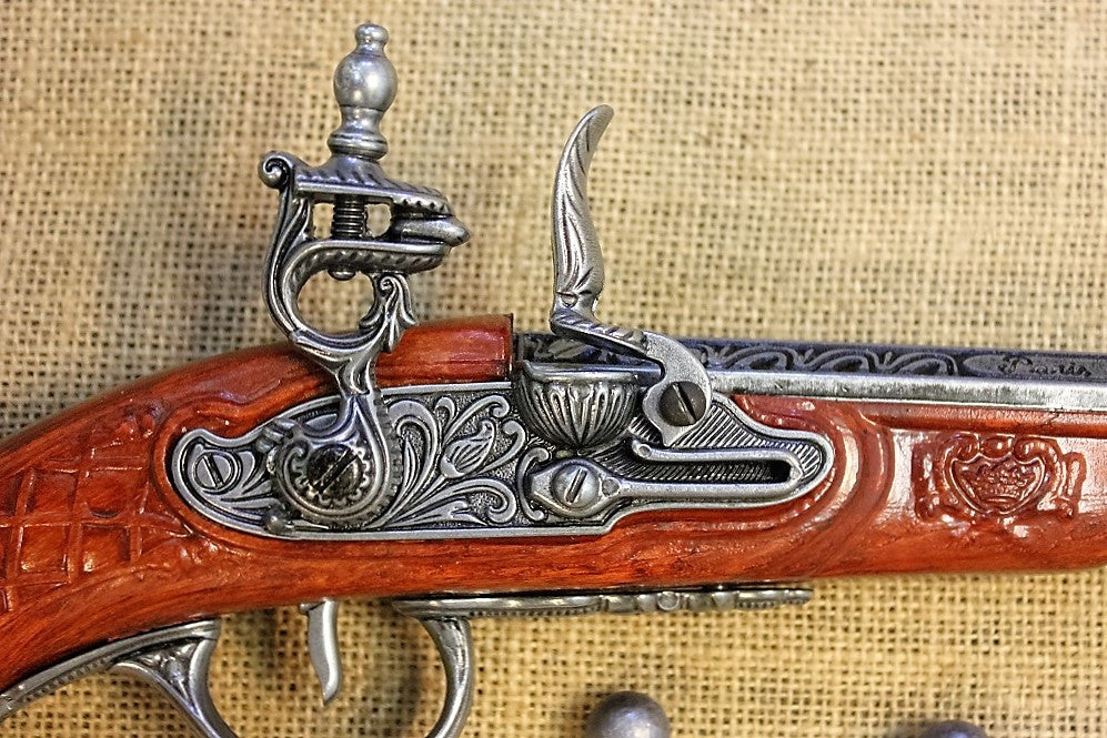 Paris Flintlock Pistol Replica, lock detail