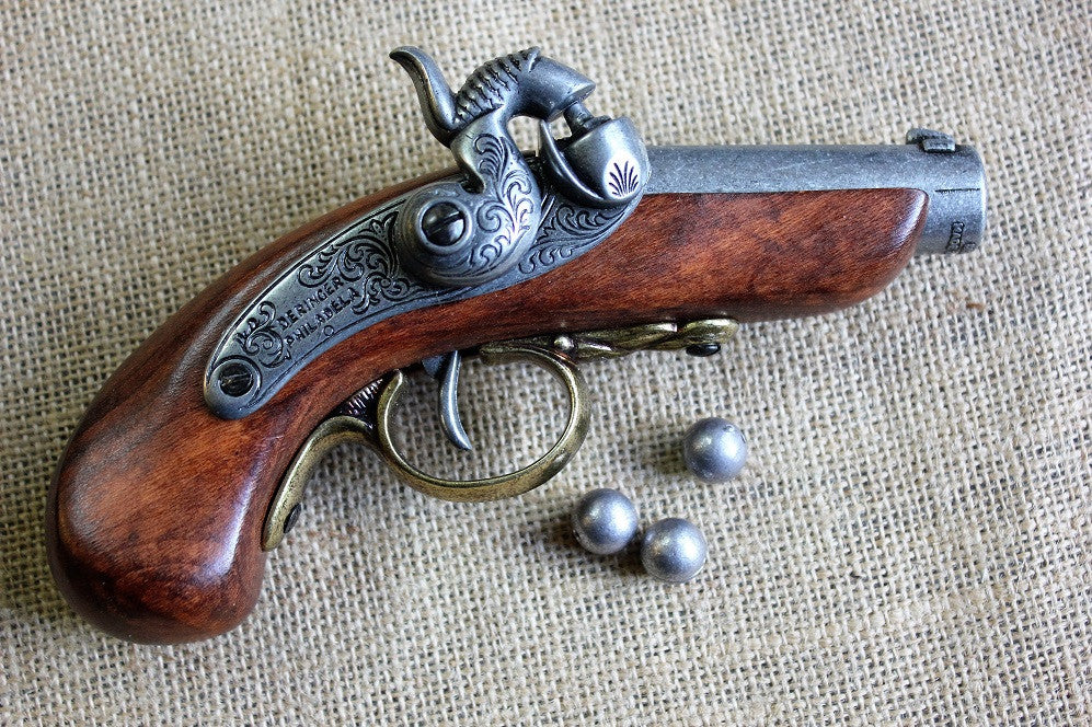 Baby Philadelphia Deringer Replica Pistol, USA 1850, side view with lead balls