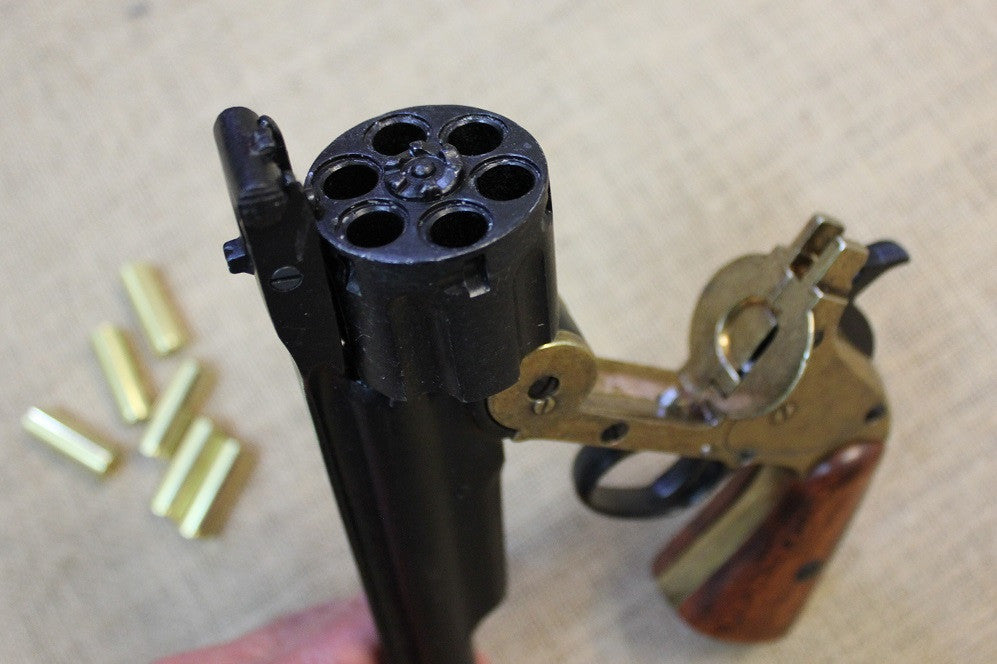 Smith & Wesson Schofield Replica Revolver (Brass Frame), cylinder open, close up