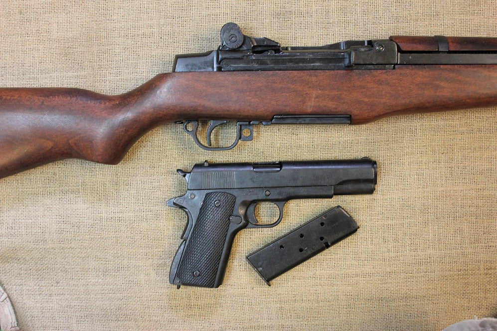 M1 Garand Replica Rifle, with a Colt M1911A1 replica