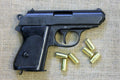 Walther PPK Replica Pistol, right side with dummy rounds